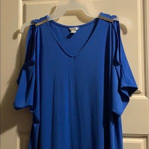 Blue cold shoulder blouse